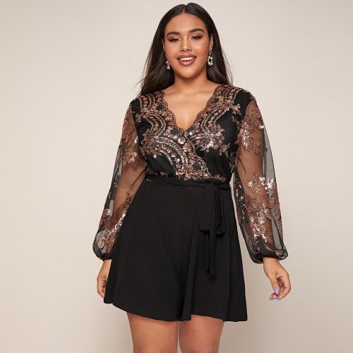 Combishort croisé à sequins avec nœud - SHEIN - Modalova