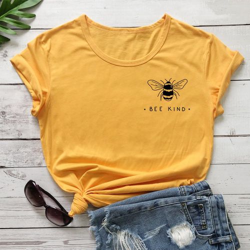 T-shirt avec imprimé lettre et abeille - SHEIN - Modalova