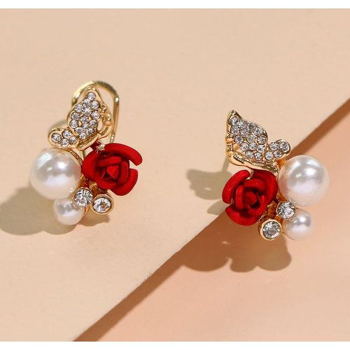 Paire Boucles d'oreilles design rose avec fausse perle - SHEIN - Modalova