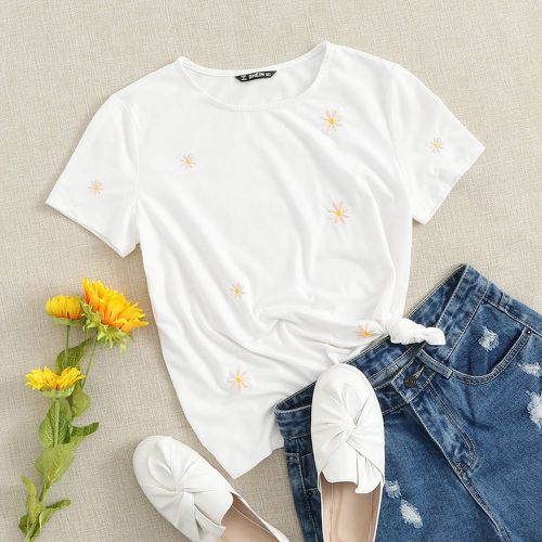 T-shirt à manches courtes avec broderie florale - SHEIN - Modalova