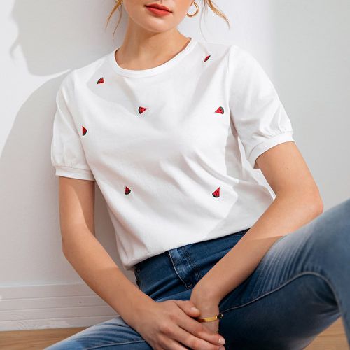 T-shirt manches bouffantes à broderie pastèque - SHEIN - Modalova
