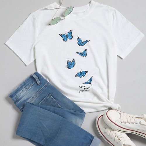 T-shirt avec col rond et imprimé papillon - SHEIN - Modalova