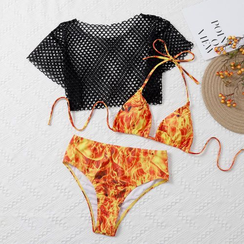 Pièces Bikini à imprimé feu & Top résille - SHEIN - Modalova