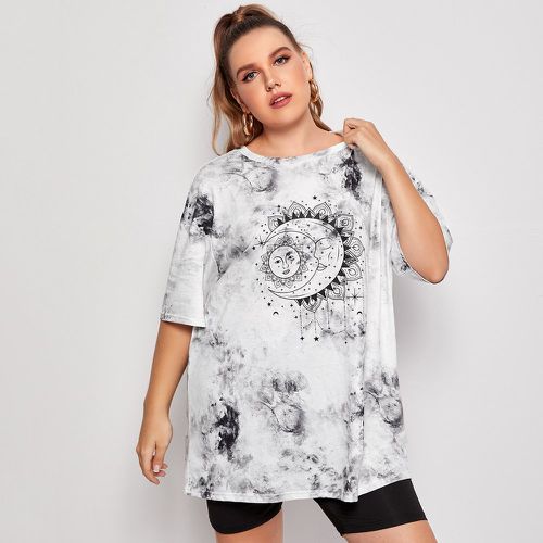 T-shirt tie dye avec imprimé soleil et lune - SHEIN - Modalova