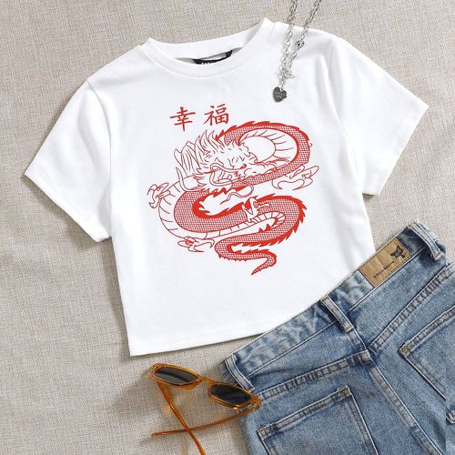 T-shirt avec imprimé dragon et caractère chinois - SHEIN - Modalova