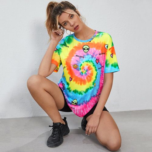 T-shirt tie dye avec imprimé alien - SHEIN - Modalova