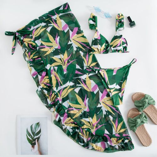 Bikini à imprimé plante & Jupe de plage - SHEIN - Modalova