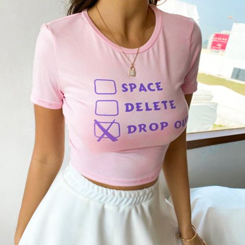 T-shirt court à motif de lettres - SHEIN - Modalova