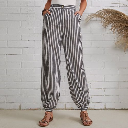 Pantalon rayé bicolore avec zip et poche - SHEIN - Modalova