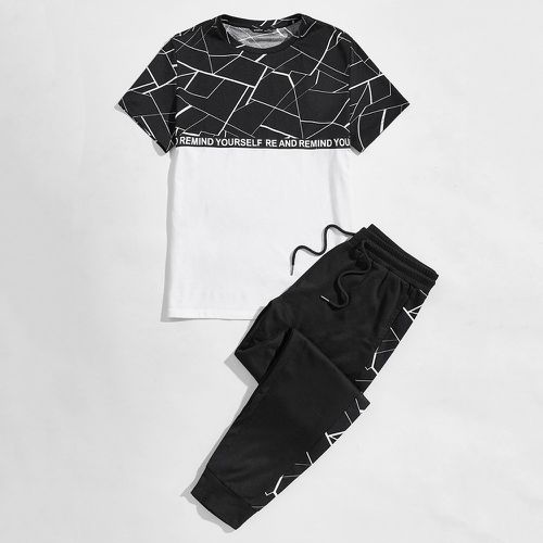 Lettre et à blocs de couleurs graphique T-shirt & Pantalon de survêtement Ensemble - SHEIN - Modalova