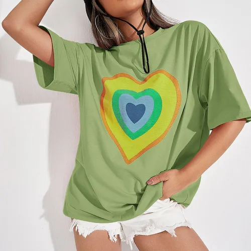 T-shirt long avec imprimé cœur - SHEIN - Modalova