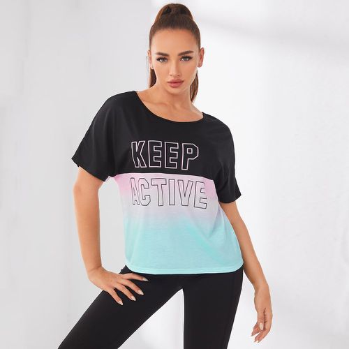 T-shirt de sport à blocs de couleurs à motif slogan - SHEIN - Modalova