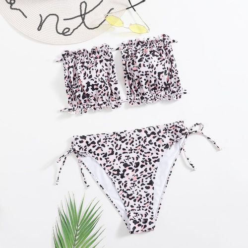 Bikini bandeau à nœud léopard à fronces - SHEIN - Modalova