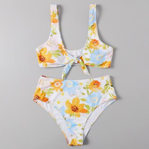 Bikini avec imprimé aléatoire fleuri et nœud - SHEIN - Modalova