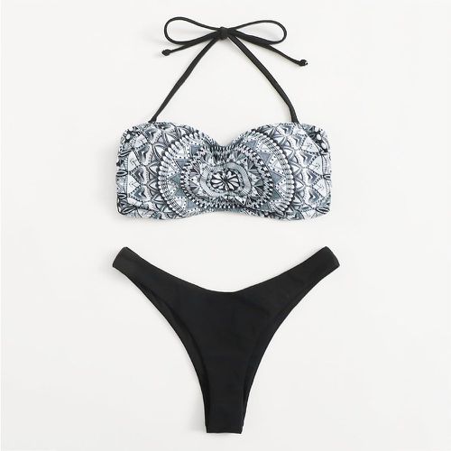 Bikini ras-du-cou avec imprimé géométrique et fleur - SHEIN - Modalova