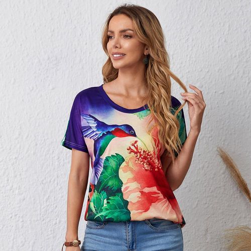 T-shirt à imprimé floral manches courtes - SHEIN - Modalova