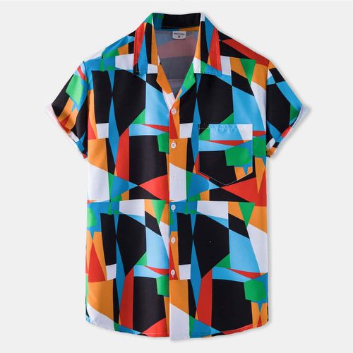 Chemise à blocs de couleurs à bouton à poche - SHEIN - Modalova
