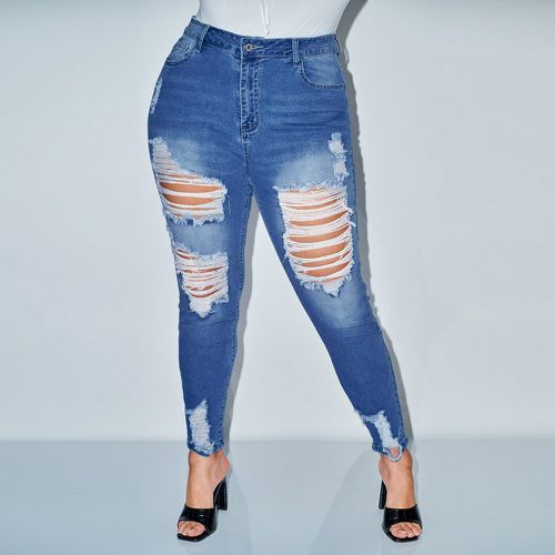 Jeans grandes tailles Boutons Poche Déchiré Fermeture éclair Unicolore - SHEIN - Modalova