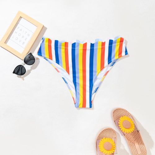 Bas de bikini à rayures versicolores festonné - SHEIN - Modalova