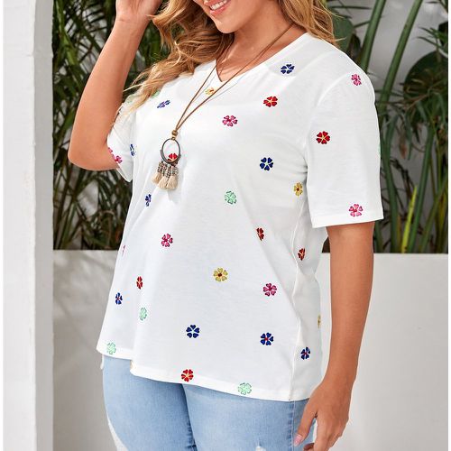 T-shirt à imprimé floral avec col en V - SHEIN - Modalova