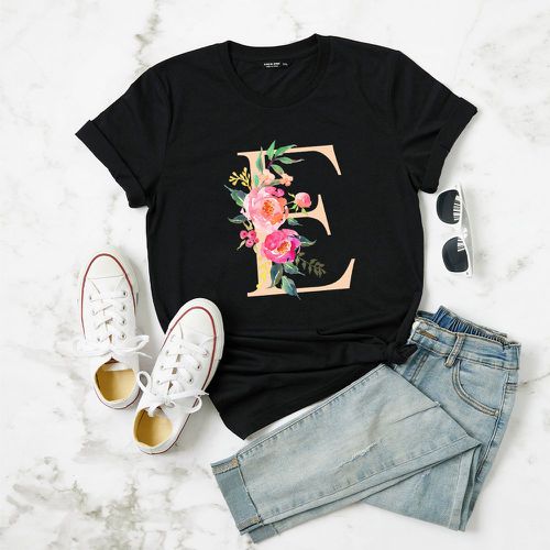 T-shirt à imprimé floral et lettre - SHEIN - Modalova