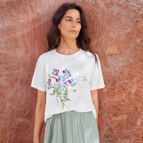 T-shirt fleuri à motif de lettres - SHEIN - Modalova