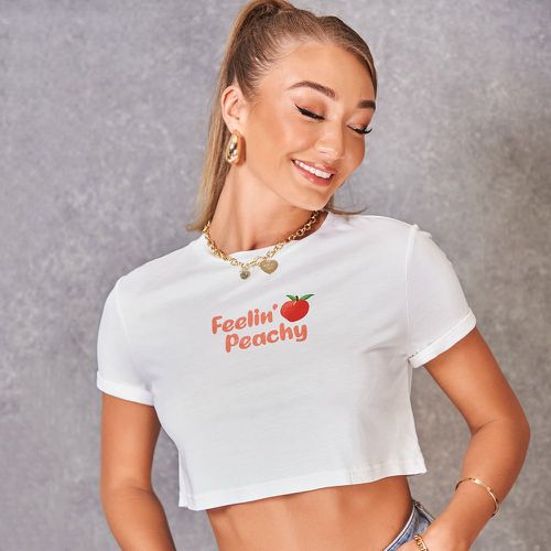 T-shirt court à imprimé lettre et pêche - SHEIN - Modalova
