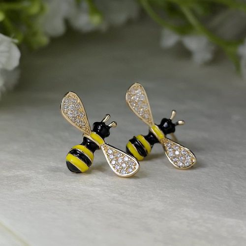 Clous d'oreilles à design d'abeille avec strass - SHEIN - Modalova