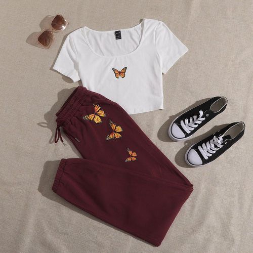 Ensemble t-shirt avec imprimé papillon et pantalon de survêtement - SHEIN - Modalova