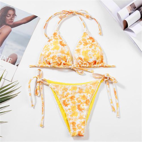 Bikini à imprimé floral triangulaire à nœud - SHEIN - Modalova