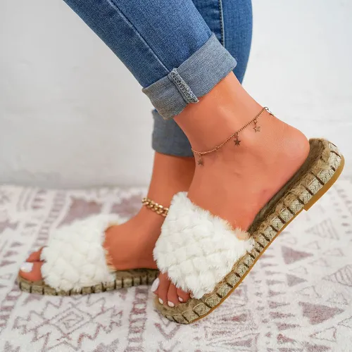 Sandales plates minimaliste en tissu duveteux espadrilles - SHEIN - Modalova