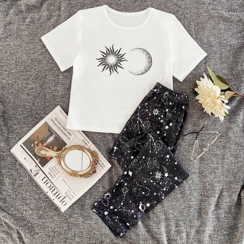 Ensemble de pyjama pantalon et t-shirt à imprimé soleil et lune - SHEIN - Modalova