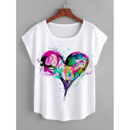 T-shirt à imprimé cœur à manches chauve-souris - SHEIN - Modalova
