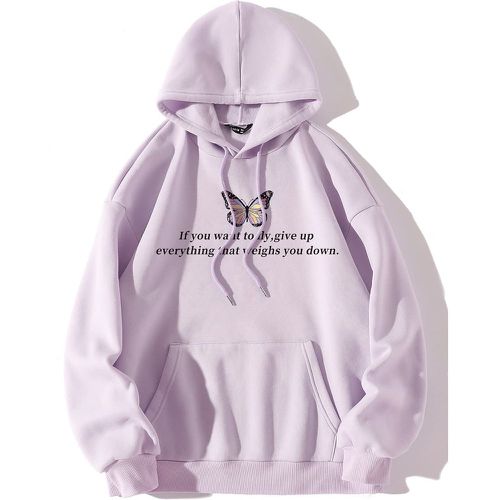 Sweat-shirt à capuche à motif papillon et slogan à poche kangourou à cordon - SHEIN - Modalova