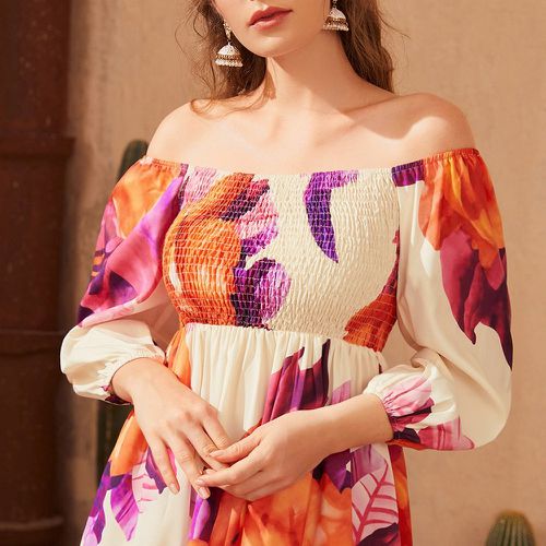 Robe froncée à imprimé floral col bardot manches bouffantes - SHEIN - Modalova