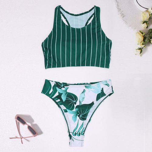 Bikini à rayures & à imprimé végétale - SHEIN - Modalova