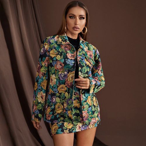Manteau à imprimé floral à rabat & Jupe - SHEIN - Modalova