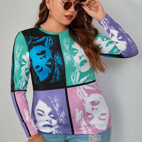 T-shirt à patchwork à imprimé figure à couture - SHEIN - Modalova