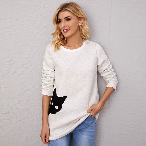 T-shirt à imprimé chat col rond - SHEIN - Modalova
