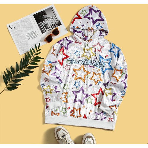 Sweat-shirt à capuche à motif d'étoile et de lettre à cordon en velours - SHEIN - Modalova
