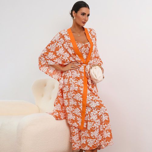 Manteau à imprimé floral ceinturé & Robe à fines brides - SHEIN - Modalova