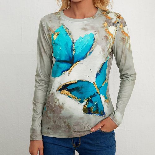 T-shirt à imprimé papillon manches longues - SHEIN - Modalova