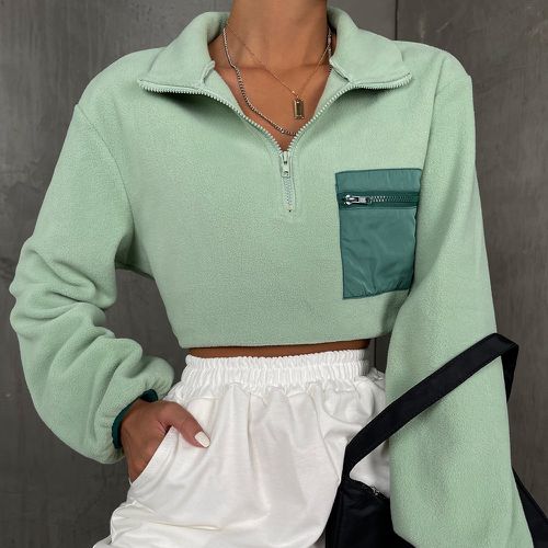 Sweat-shirt à blocs de couleurs zippé manches bouffantes - SHEIN - Modalova