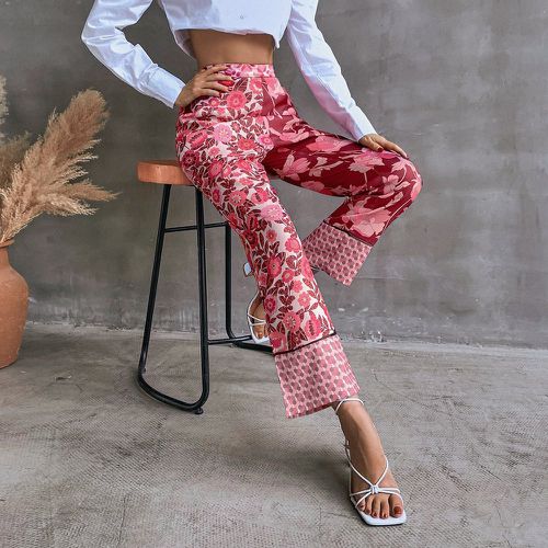 Pantalon taille haute géométrique & à imprimé floral - SHEIN - Modalova