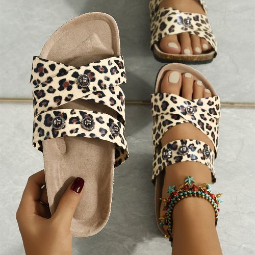 Sandales plates léopard à détail en métal - SHEIN - Modalova