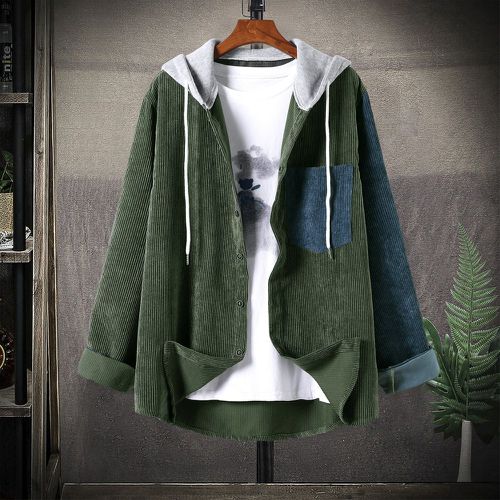Chemise à blocs de couleurs à poche à cordon à capuche en velours côtelé (sans t-shirt) - SHEIN - Modalova