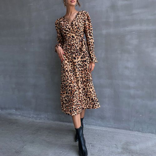 Robe à léopard à manches bouffantes à nœud - SHEIN - Modalova