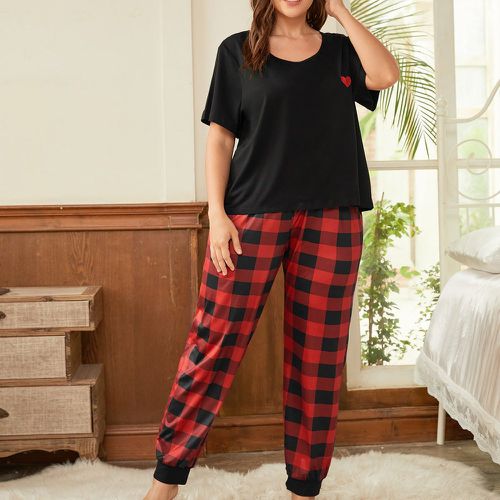 Ensemble de pyjama t-shirt à imprimé cœur & Pantalon à carreaux - SHEIN - Modalova