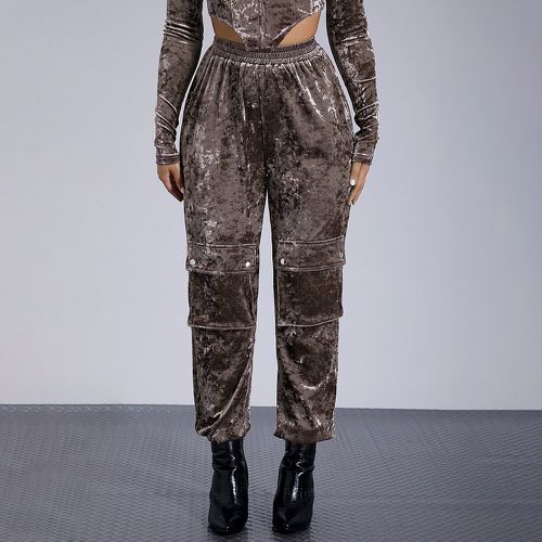 Pantalon de survêtement à poche à rabat à taille élastique en velours - SHEIN - Modalova