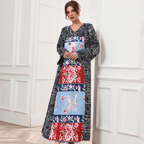 Robe tunique à blocs de couleurs à imprimé floral à manches cloche - SHEIN - Modalova